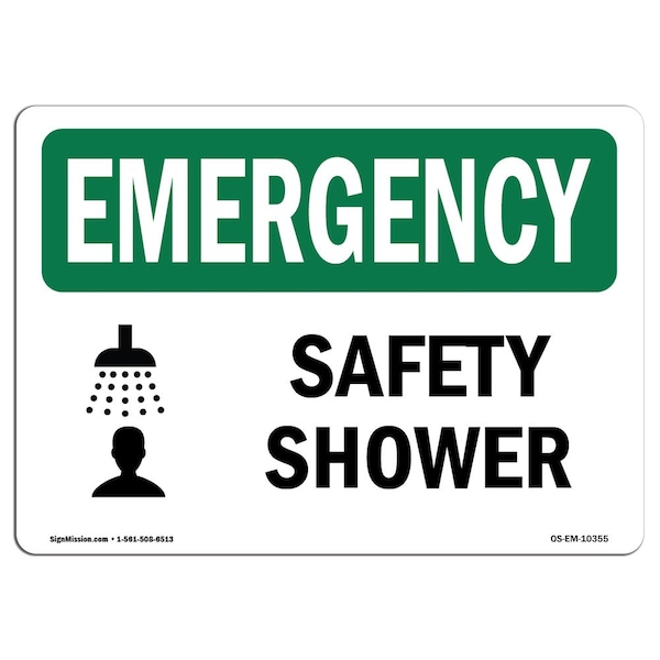 Safety Sign, OSHA EMERGENCY, 7" Height, Aluminum, Safety Shower, Landscape